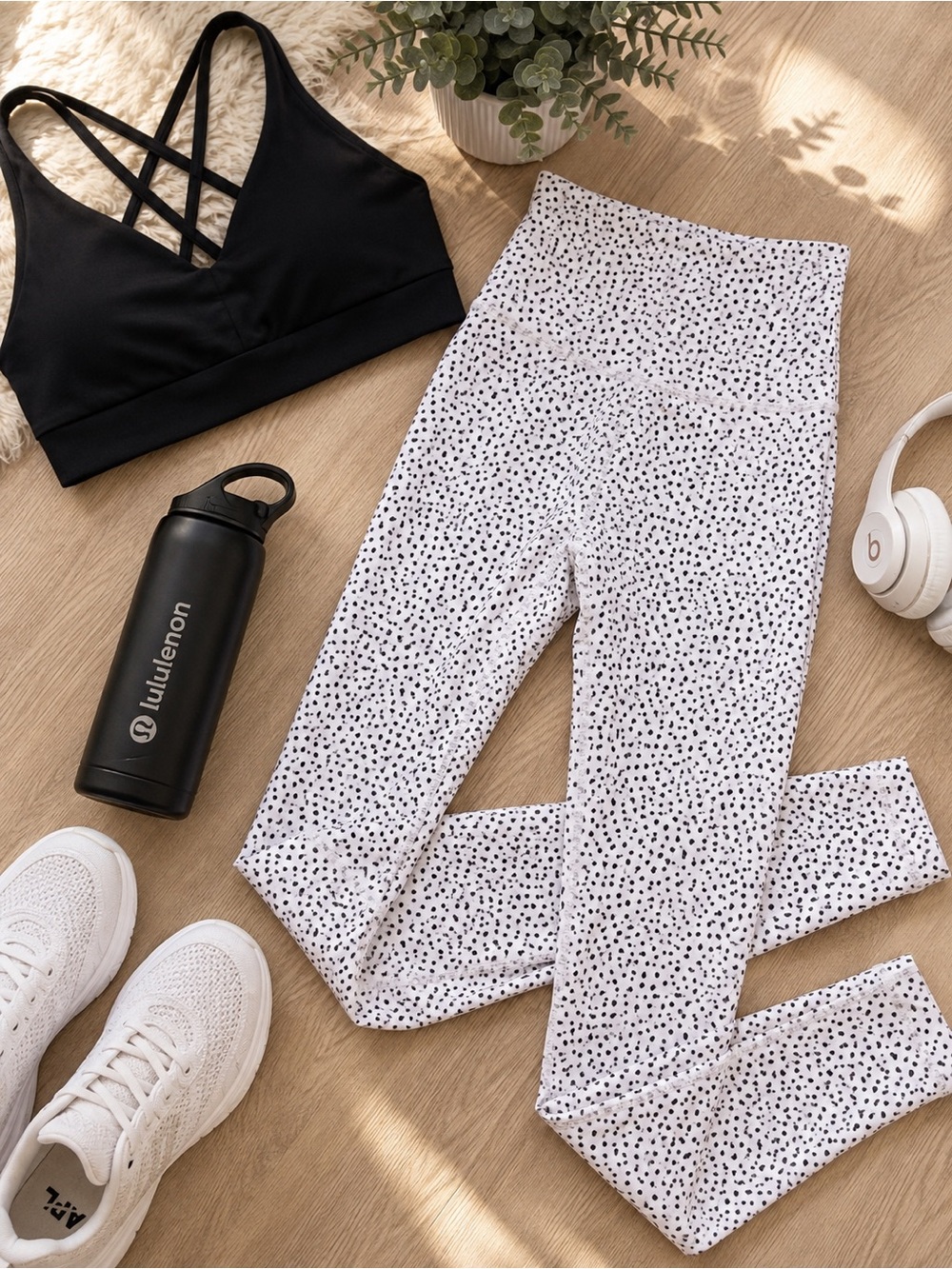 Allfenix White and Black Speckled Women's Leggings